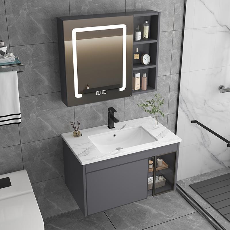 太空铝合金浴室柜陶瓷一体洗手盆柜组合现代简约卫生间洗漱台加厚