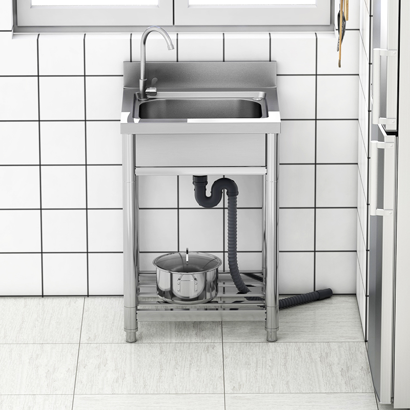 新品不锈钢水槽单槽带支架一体简易落地洗手盆家用阳台厨房洗碗池