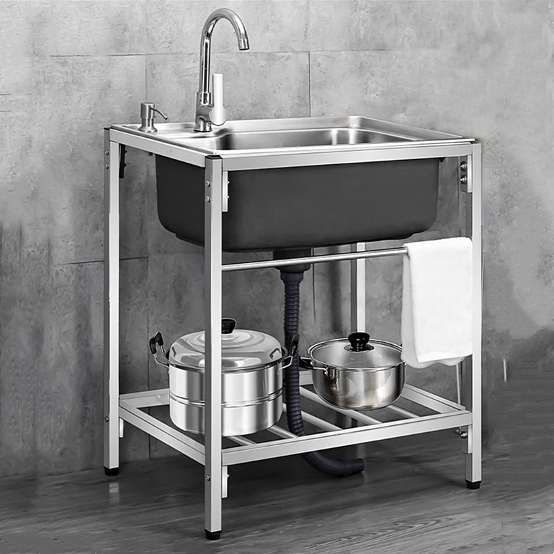 厨房简易304不锈钢水槽大单槽双槽带支架水盆池洗菜盆洗碗池架子