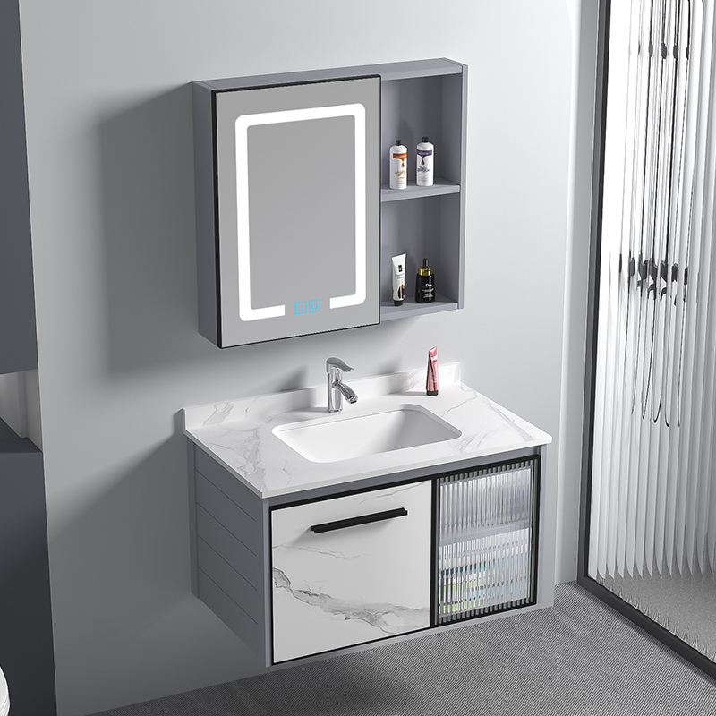 现代简约太空铝浴室柜组合小户型岩板洗脸洗手盆柜卫生间陶瓷一体