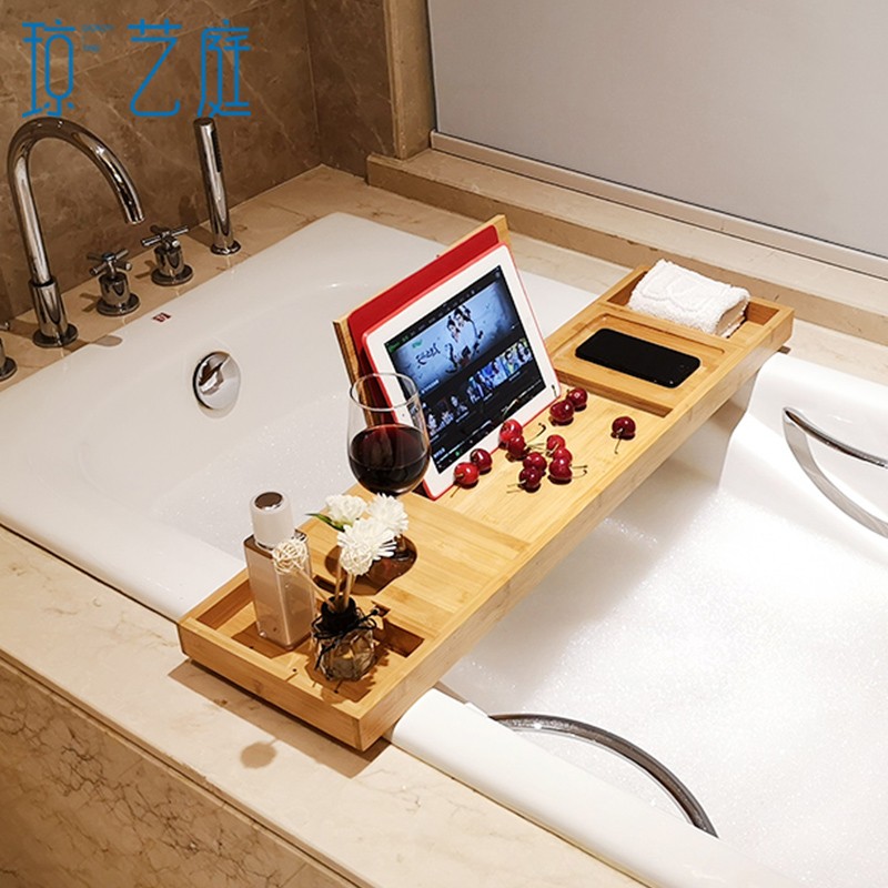 浴缸置物架欧式伸缩防滑多功能泡澡浴缸架轻奢浴室木桶ipad平板架