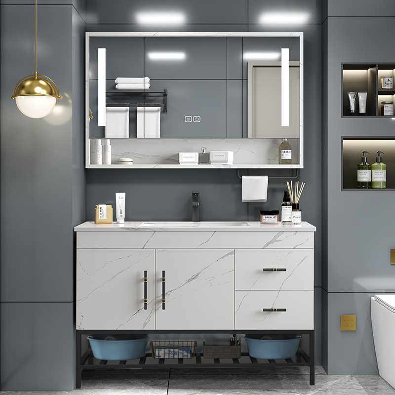 轻奢岩板智能浴室柜组合现代简约卫生间洗漱台实木洗手洗脸盆浴柜