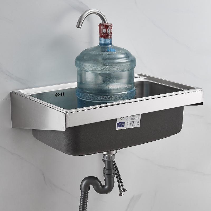 厨房304不锈钢水槽带支架洗菜盆挂墙上支架双槽单槽水池洗碗洗手