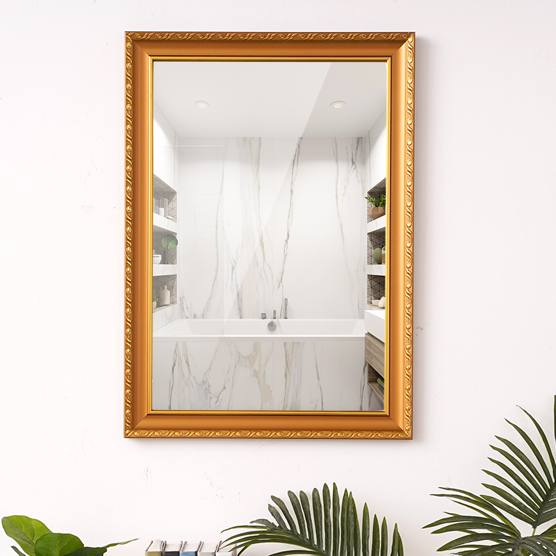 欧式室镜贴挂墙式贴墙粘带框家壁镜卫浴生间梳妆镜用挂洗手间镜