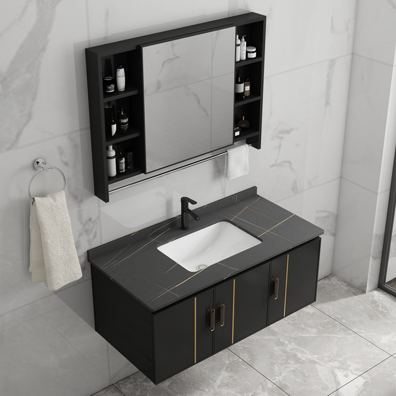 浴室柜太空铝岩板洗手盆现代简约洗脸盆柜组合卫生间一体洗漱台池