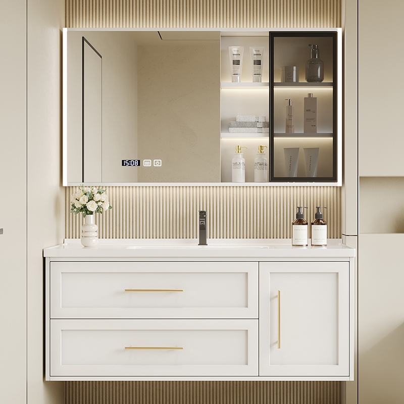现代简约实木浴室柜陶瓷一体盆卫生间洗漱台洗手池洗脸面盆柜组合