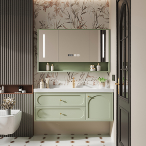 法式橡木烤漆实木浴室柜卫生间陶瓷一体洗手池洗漱台洗脸盆柜组合