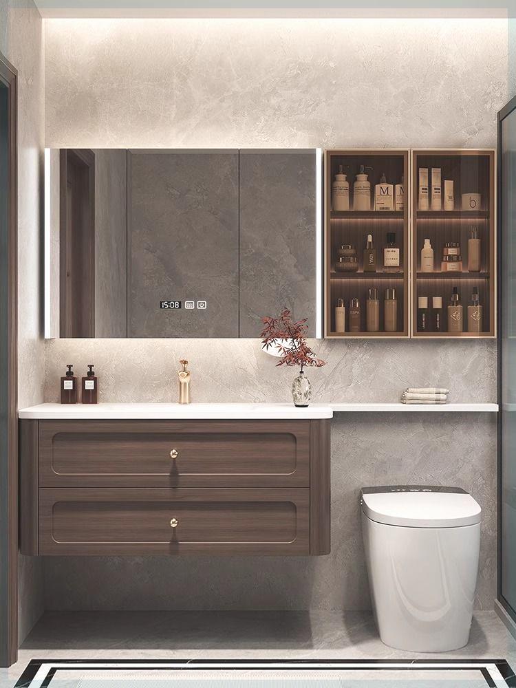 新中式浴室柜吊柜组合实木橡木洗手池洗漱台洗脸盆柜组合卫浴柜子