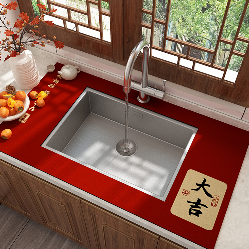 大吉大利红色新年硅藻泥厨房台面沥水垫洗手台吸水垫水龙头防滑垫