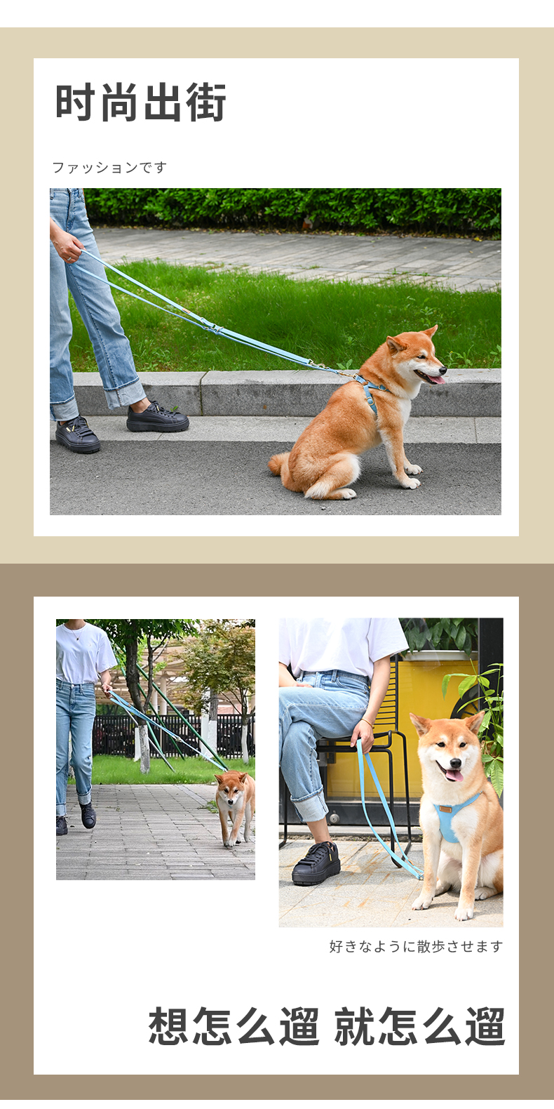 狗狗牵引绳可调节超长一拖二中型犬小型犬狗绳遛狗