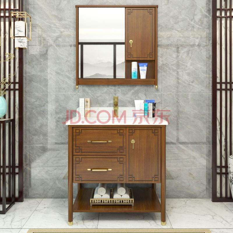 非标新中式纹浴室柜1.4米洗脸盆组合实木落地洗漱台橡木古