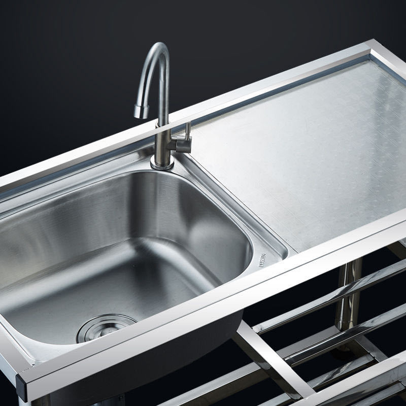 厨房不锈钢加厚水槽带支架简易洗菜洗碗盆单槽双槽家用商用带平台