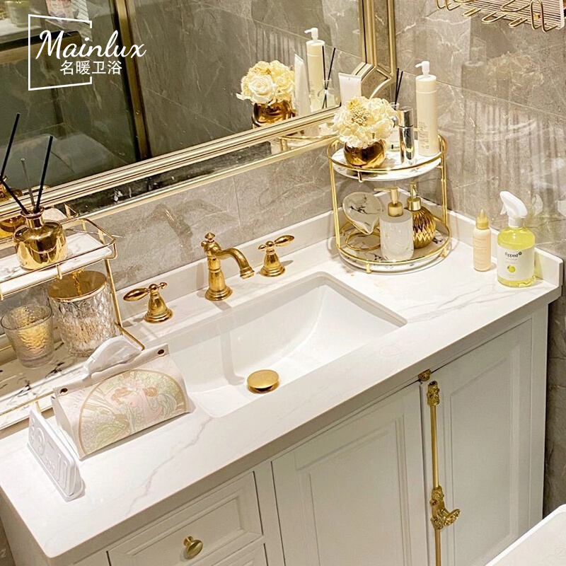 全铜欧式金色三孔面盆冷热水龙头卫浴洗手间美式复古黑色古铜