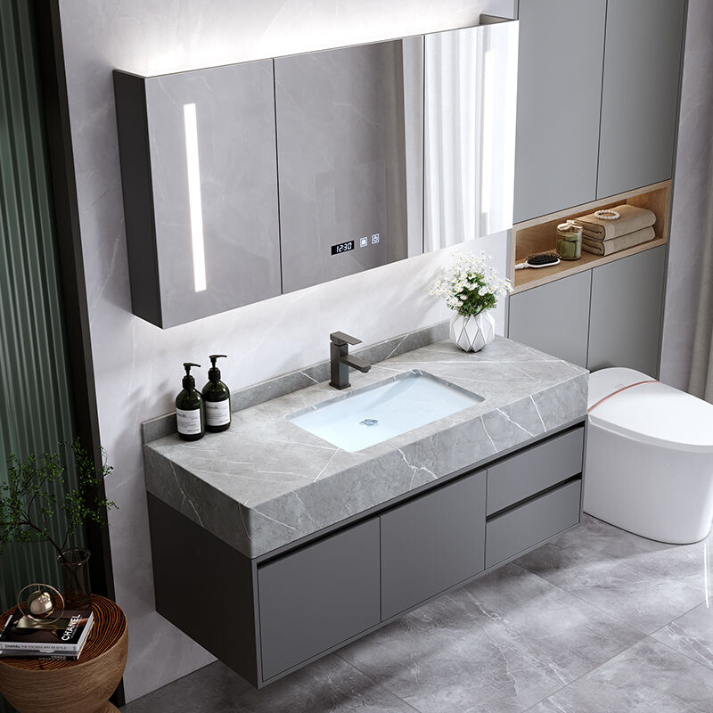 基勒岩板一体盆现代简约浴室柜组合洗脸洗手池卫生间洗漱台盆套装