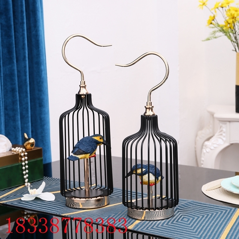 新中式铁艺复古创意鸟笼摆件客厅书房玄关样板房间轻奢装饰品摆设