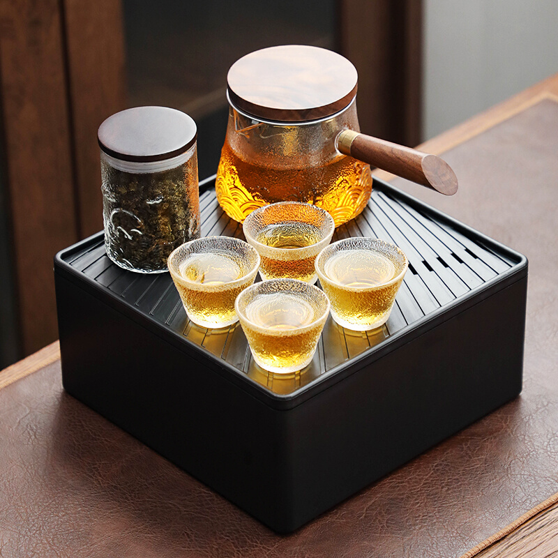 日式锤纹玻璃旅行茶具套装侧把壶品茗杯便携户外茶壶小套功夫茶具