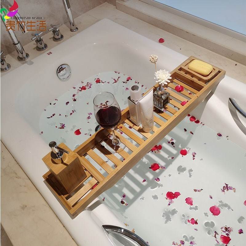 浴缸架泡澡手机架浴室浴盆伸缩支架木桶搁置盖板化妆室浴缸置物架