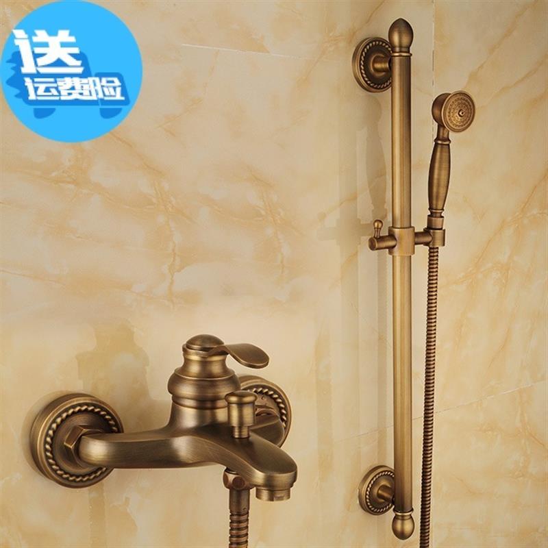 全铜仿古花洒淋浴套装欧式复古简易浴室缸水龙头喷头可升降淋浴杆