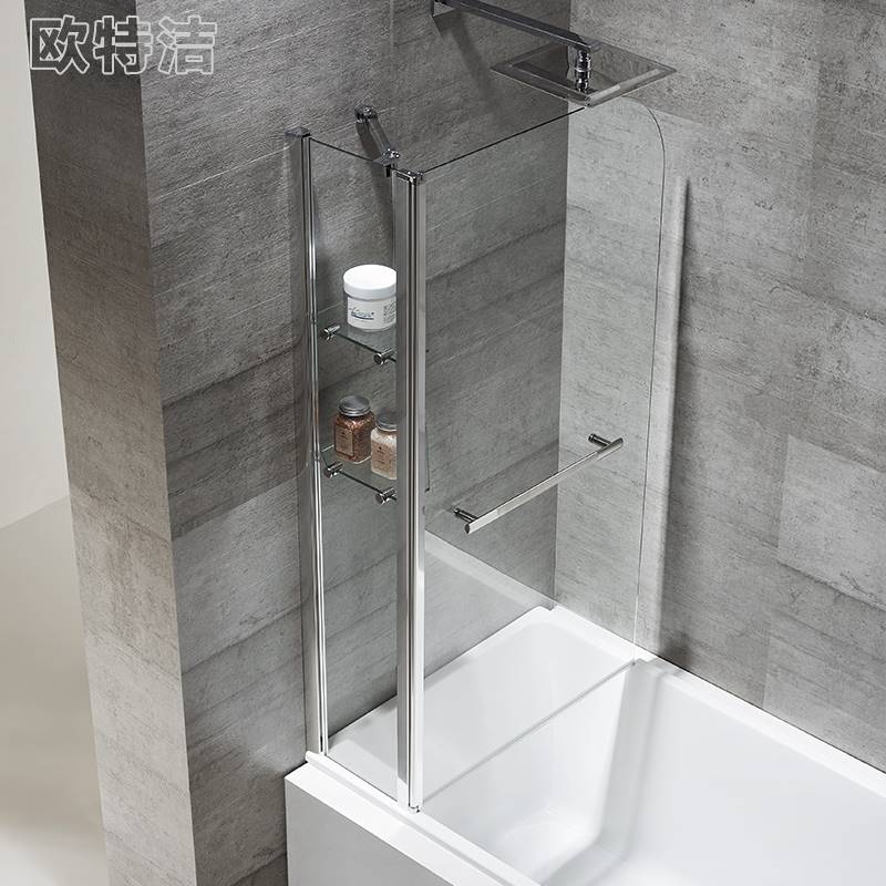宁波两扇折叠收纳置物架浴缸挡水屏风钢化玻璃隔断淋浴屏风