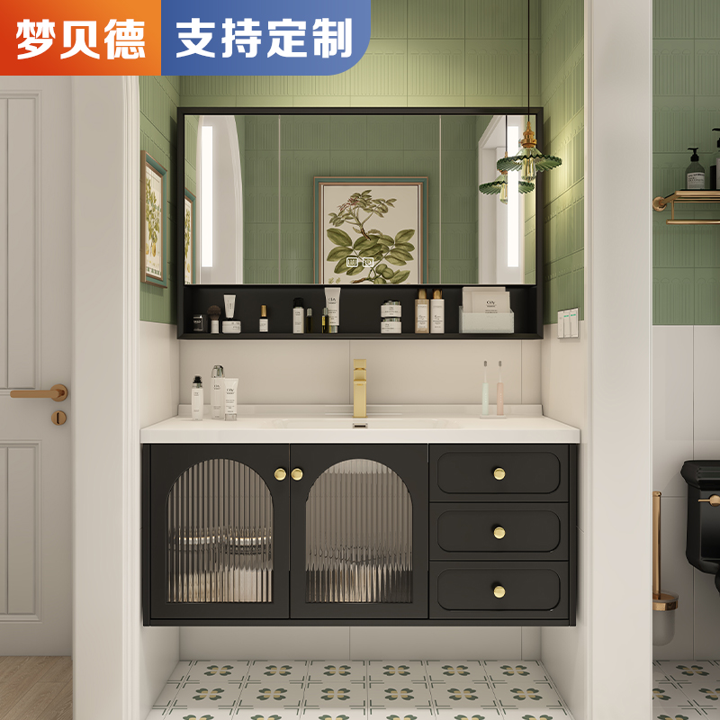 橡木烤漆浴室柜陶瓷一体盆法式复古智能卫生间洗脸盆组合洗手台