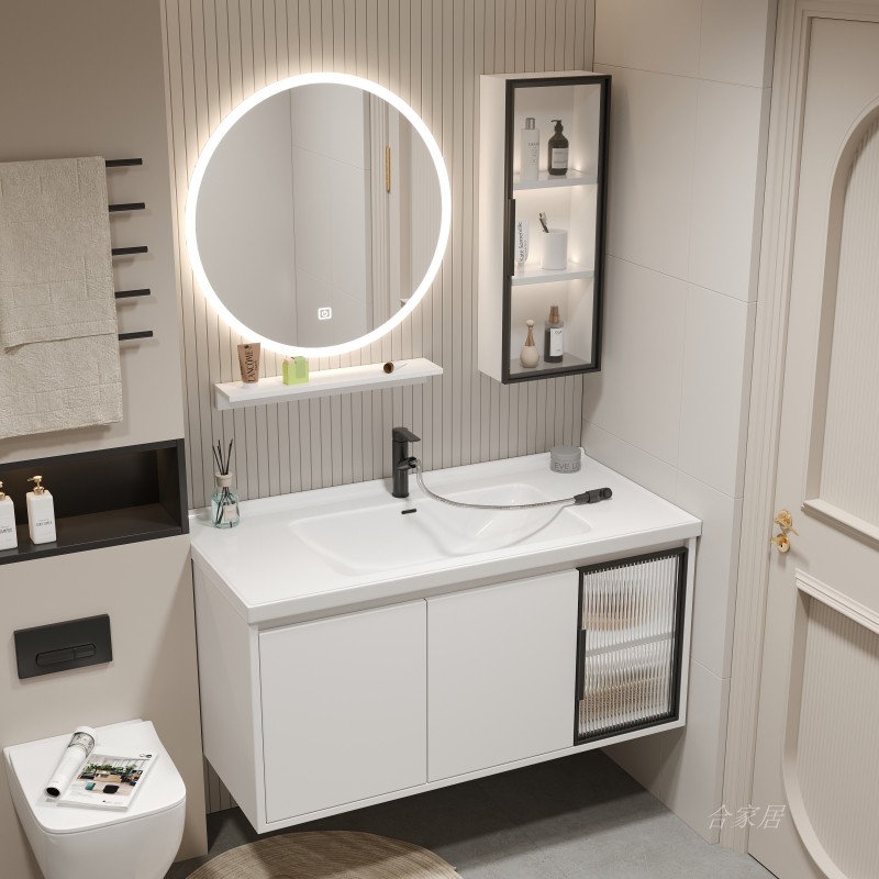浴室柜组合现代简约洗脸洗手台盆卫生间实木洗漱台一体盆智能套装