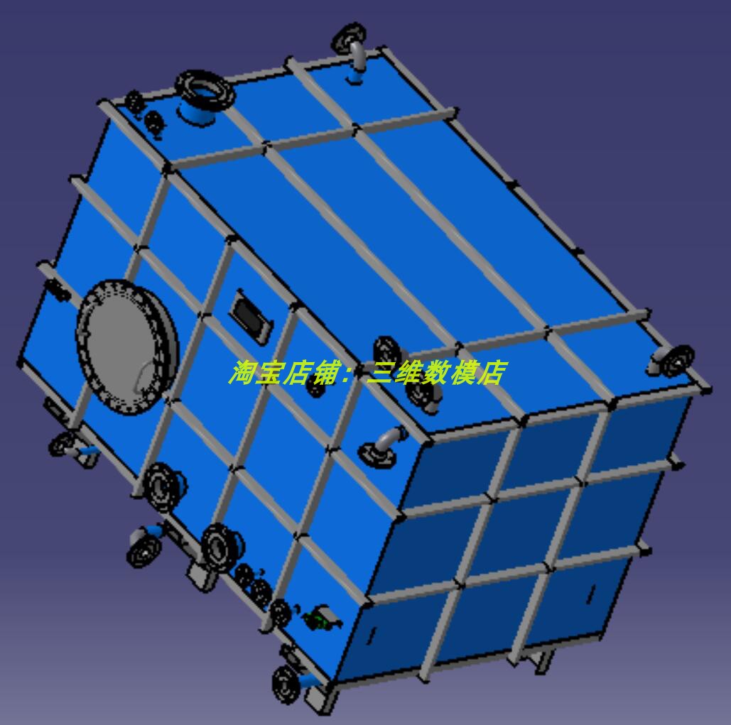 矩形水箱3D三维几何数模型阀门龙头法兰连接头贮存方形块立体水箱