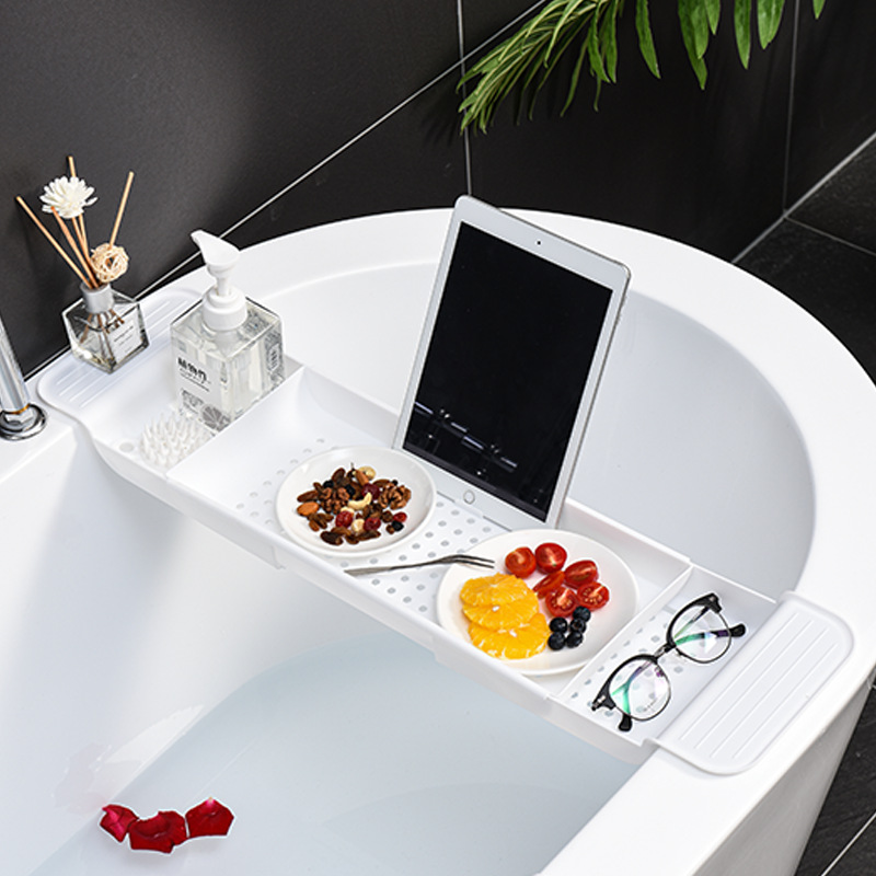 浴室浴缸置物架可伸缩泡澡平板支架隔板浴桶放手机架托盘防水神器