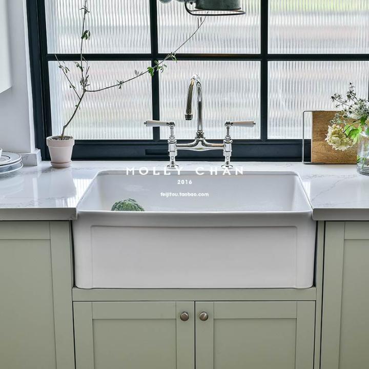 MOLLY CHAN厨房水槽单槽套餐陶瓷洗碗池洗菜盆加厚大尺寸洗手水池