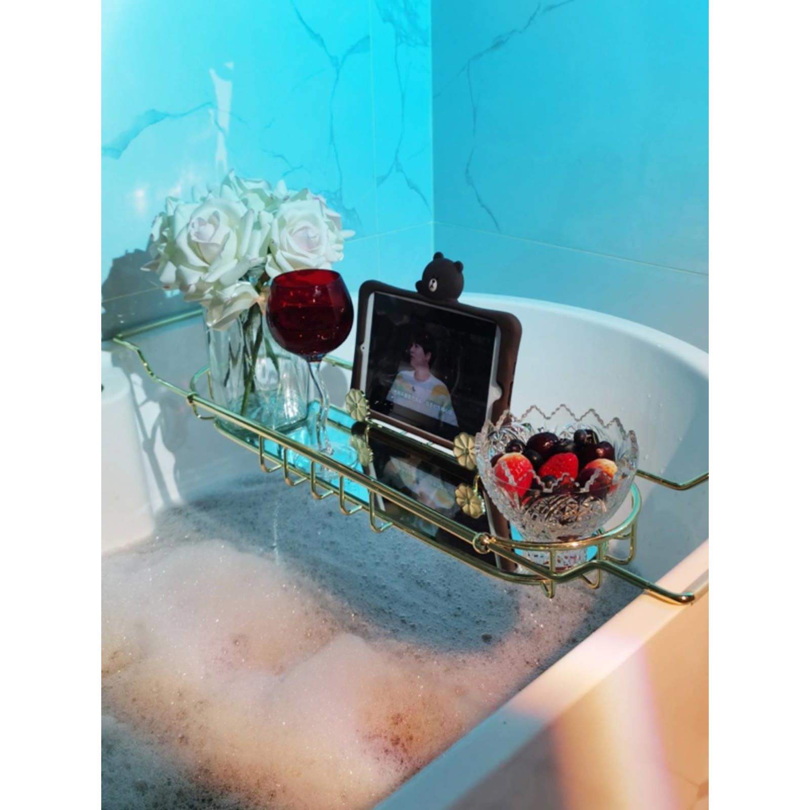 本心本来浴缸置物架卫生间多功能泡澡手机架可伸缩收纳架欧式轻奢