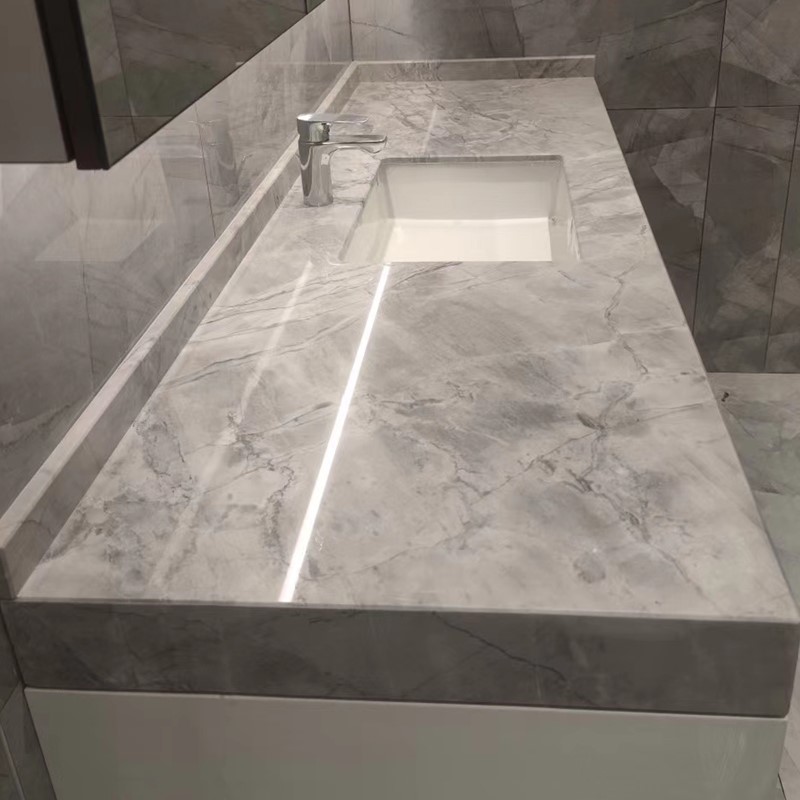 岩板厨房台面定制大理石橱柜浴室柜一体盆加工石材人造石板材