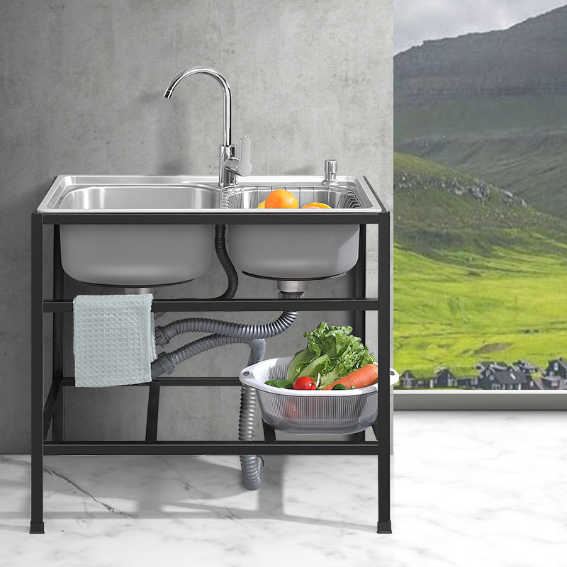 厨房水槽带支架不锈钢单槽双槽洗菜盆洗碗池水盆家用加厚落地架子