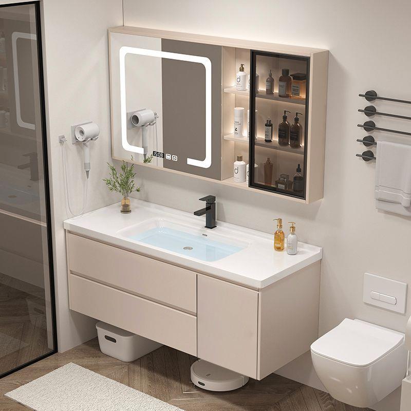 智能浴室柜现代简约一体陶瓷盆镜柜卫生间多层实木洗脸洗手台盆柜