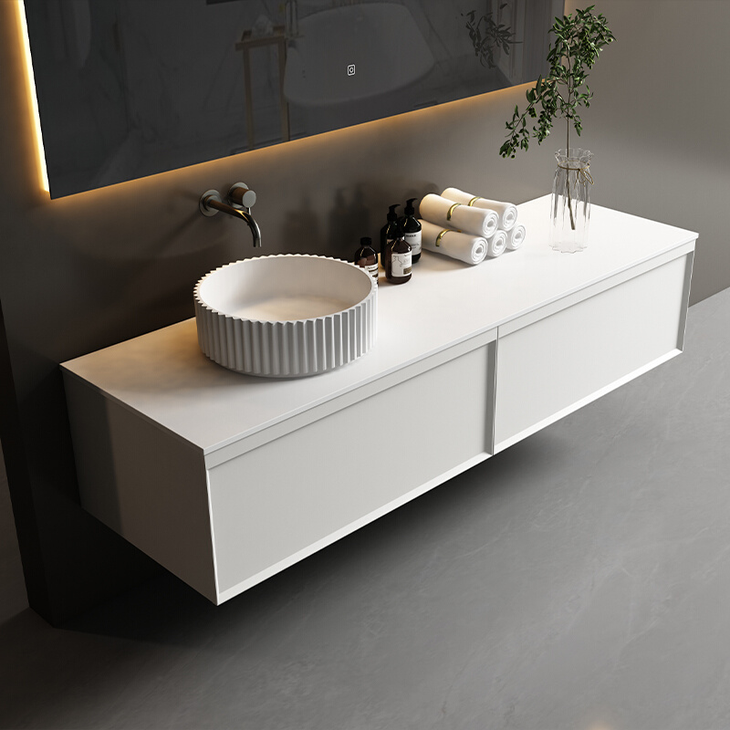 实木烤漆岩板一体浴室柜组合现代简约洗手洗脸盆卫生间洗漱台定制