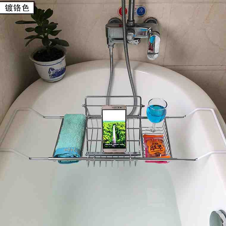 浴缸架子不锈钢卫浴置物架金属浴室泡澡手机支架收纳架搁板托盘