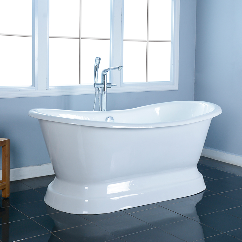 蝶陶卫浴新品英式复古搪瓷浴缸底座式铸铁船型浴缸独特颜色可定制