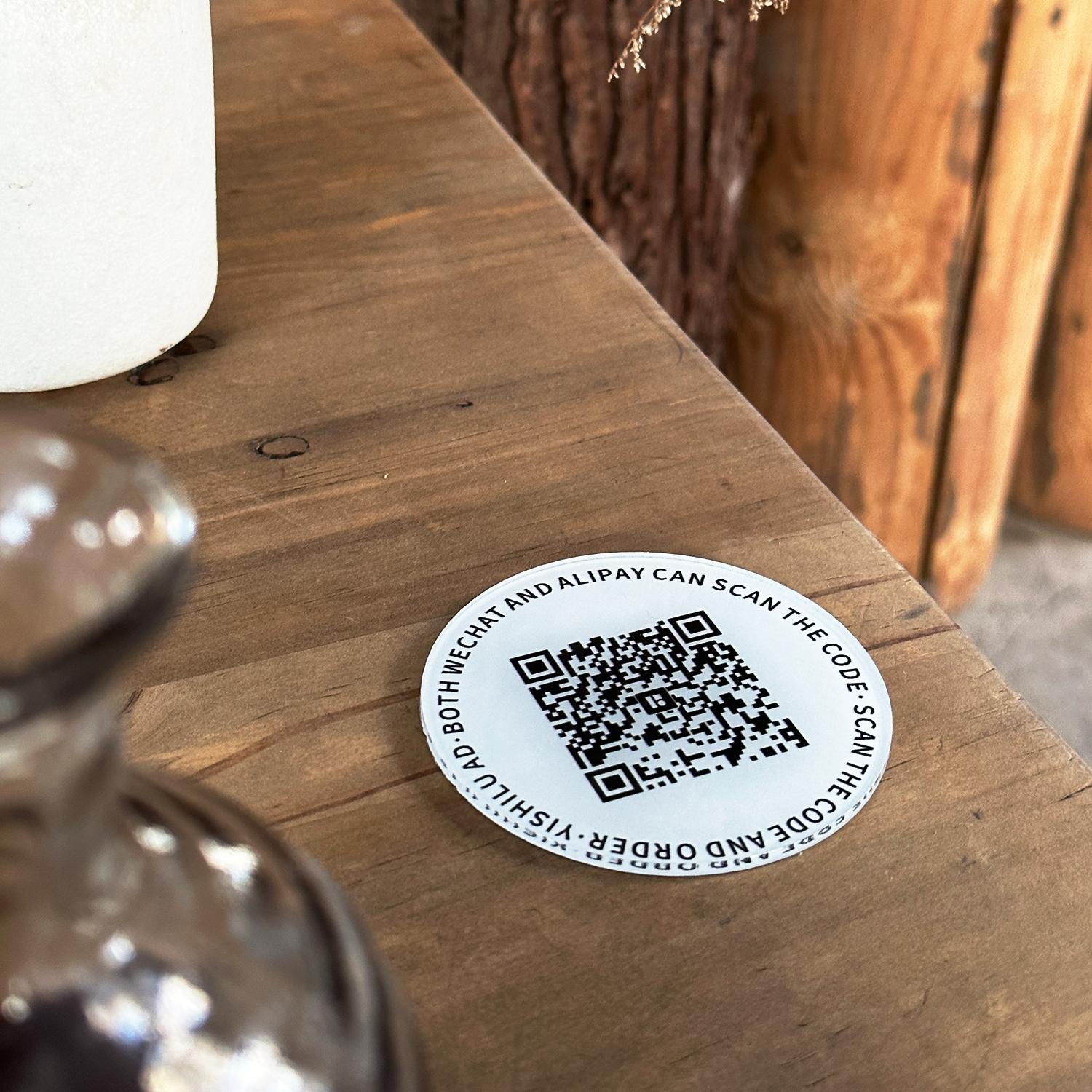 扫码点餐二维码桌贴牌简约小清新方便快捷收款码餐厅咖啡标识定制