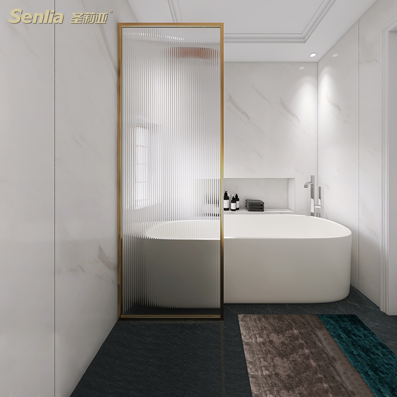 圣莉亚一字形极窄淋浴房卫生间半隔断玻璃浴缸挡水屏风厕所洗澡间