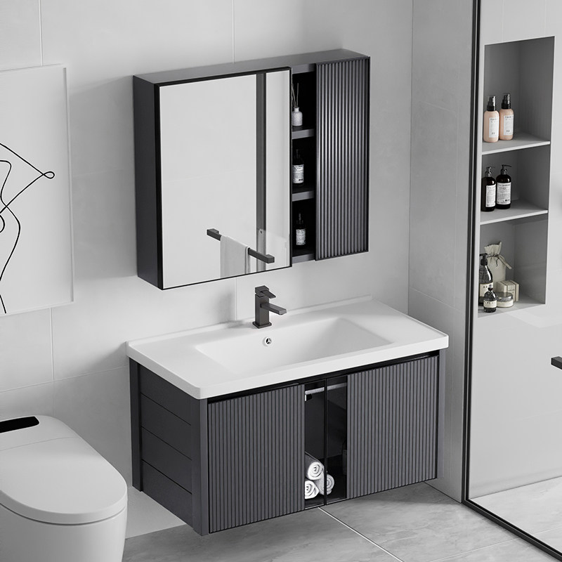 新款太空铝浴室镜柜卫生间洗手盆柜组合厕所洗脸池岩板一体洗漱台