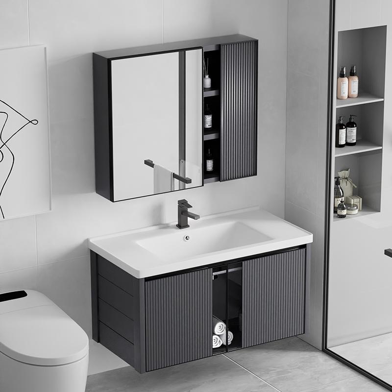 新款新款太空铝浴室镜柜卫生间洗手盆柜组合厕所洗脸池岩板一体洗
