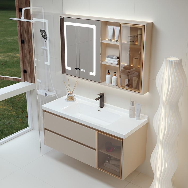欧罗芬奶油风陶瓷一体盆浴室柜组合现代简约卫生间洗手洗脸盆洗漱