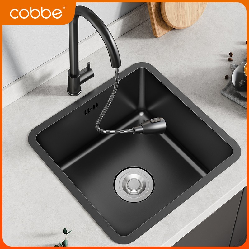 卡贝吧台小水槽黑色纳米304不锈钢圆方形单中岛台厨房台下洗菜盆