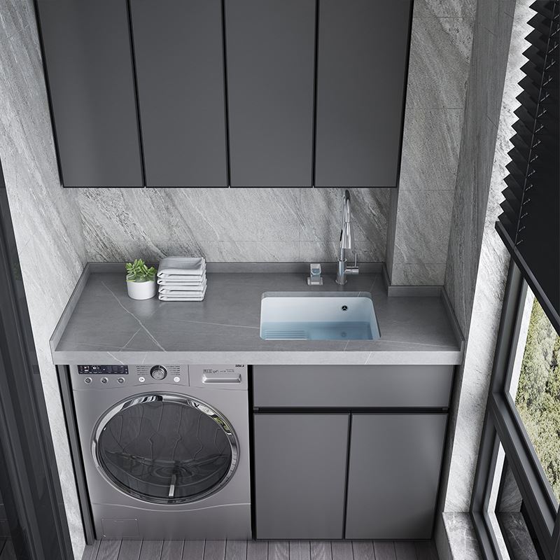阳台岩板洗衣机一体柜组合带搓衣板陶瓷洗衣槽太空铝洗衣机柜