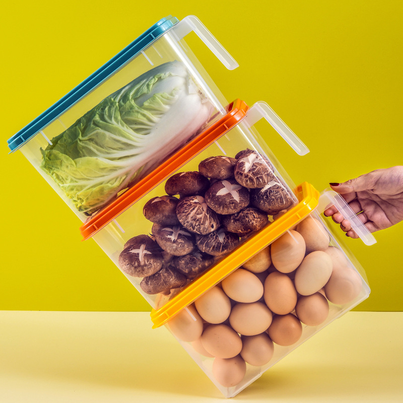 大容量冰箱收纳盒厨房保鲜盒带计时器透明塑料密封食物水果保鲜盒