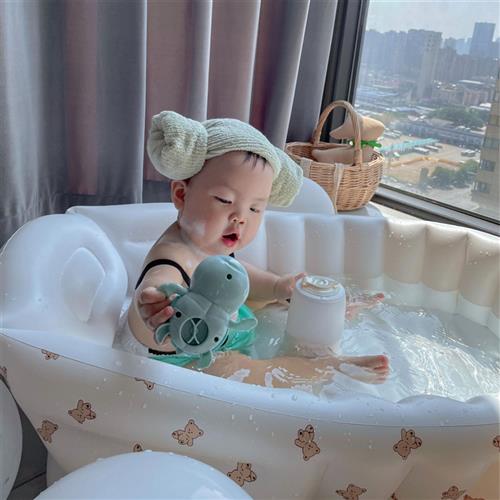 韩国婴幼儿充气浴缸 高颜值宝宝pvc浴缸 可折叠洗澡浴盆游戏水池