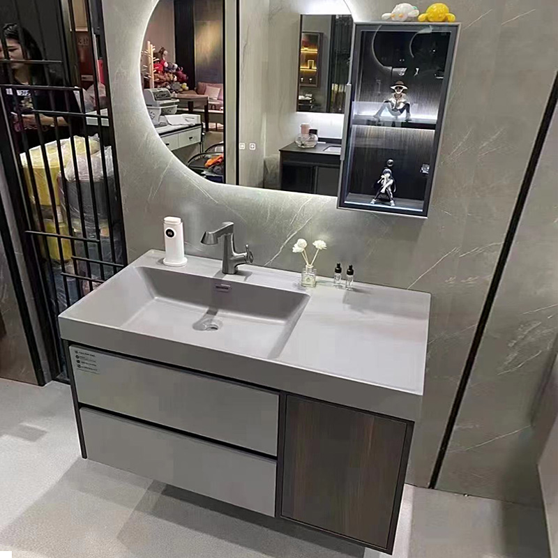 微晶石一体台盆浴室柜组合现代洗脸洗手池卫生间洗漱台吊柜智能镜