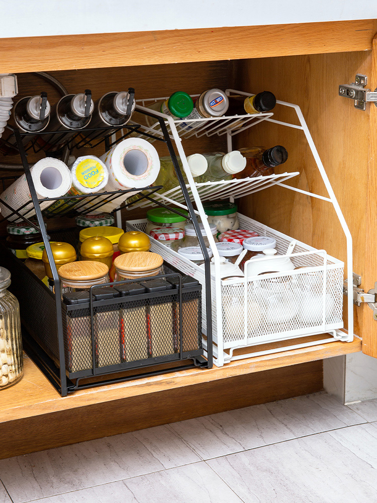 厨房下水槽置物架推拉抽屉式调料架子伸缩分层卫生间用品收纳神器