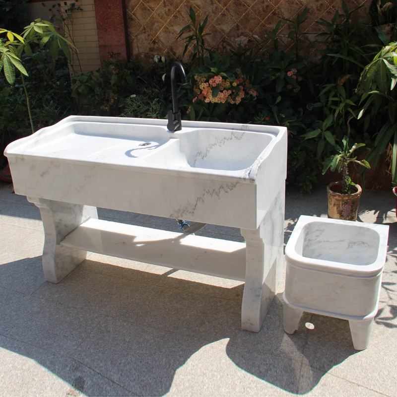 户外石头洗衣池一体水槽阳台大理石白色石材洗手盆家用整石水池