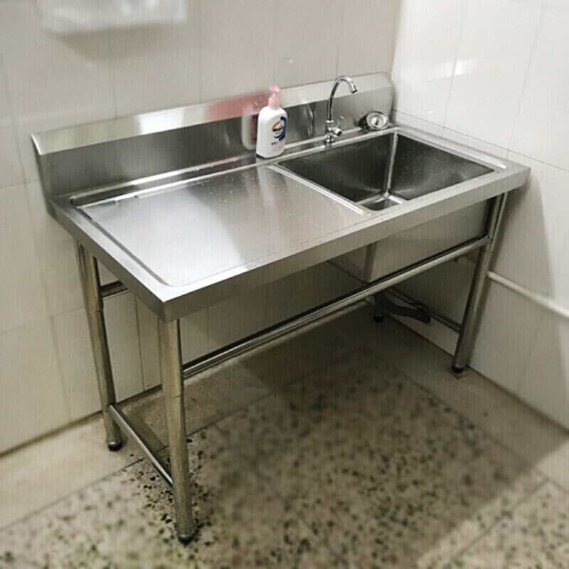 不锈钢洗手盆带架子水槽商用带支架厨房双槽手工功能集成柜整体不