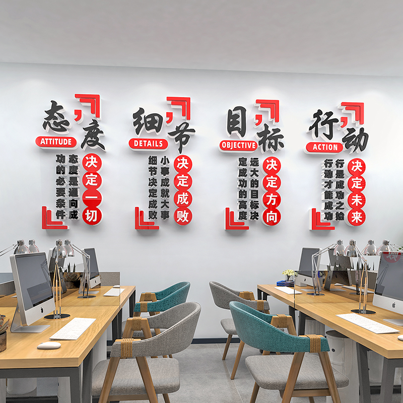 态度细节目标行动公司办公室墙面装饰布置励志标语文化墙贴会议室