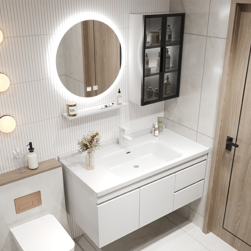 北欧轻奢实木智能浴室柜组合现代简约卫生间洗漱台洗脸洗手盆套装